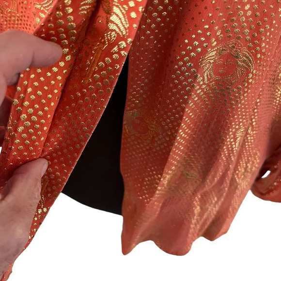 Vintage Silversilk Medusa Head Woven Orange Gold Silk Blouse Made in Korea M - Picture 9 of 14